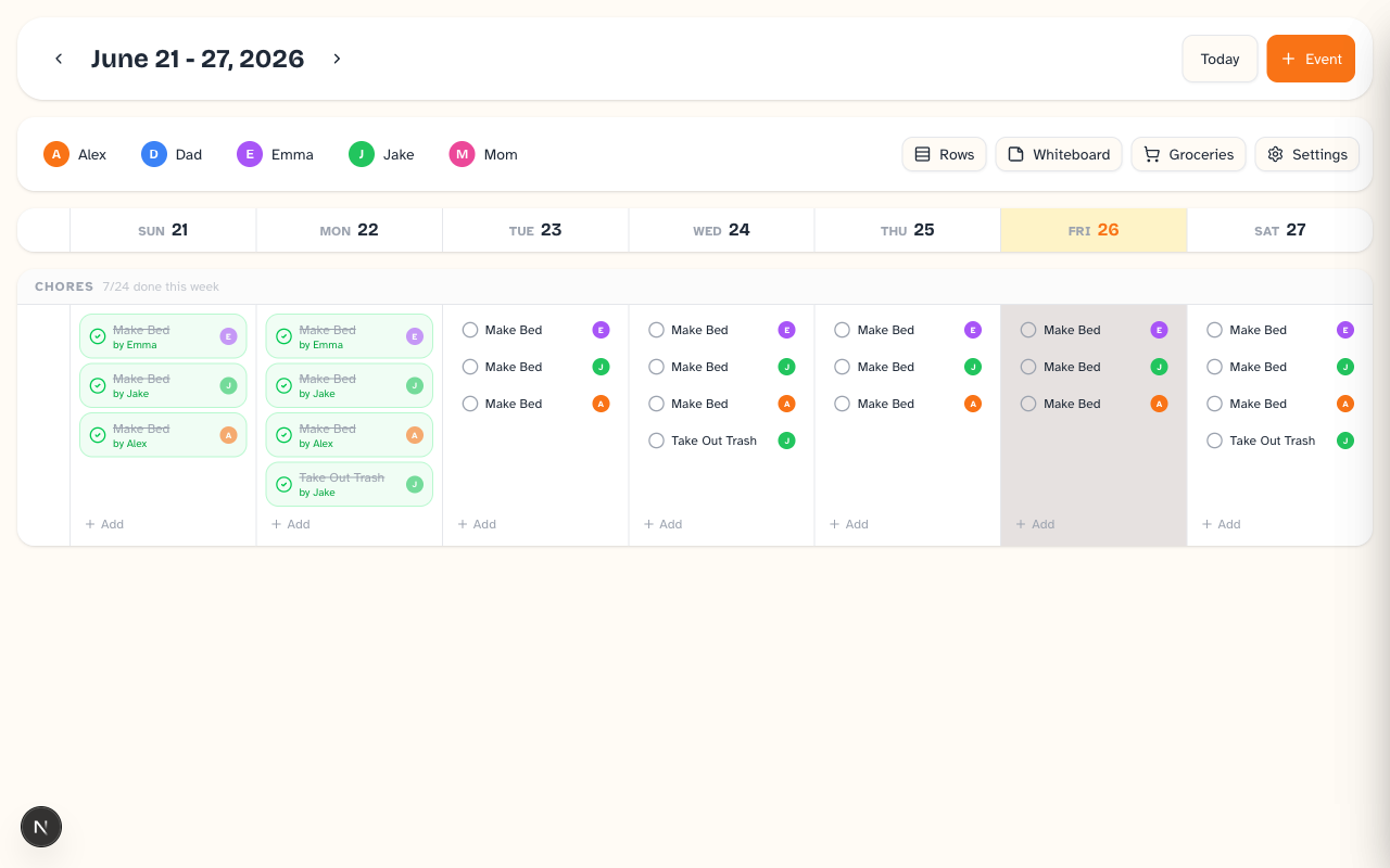 Daybreak chores and shared lists with items being checked off
