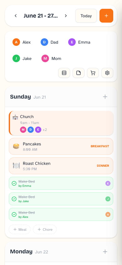 Daybreak on a phone showing the day's agenda